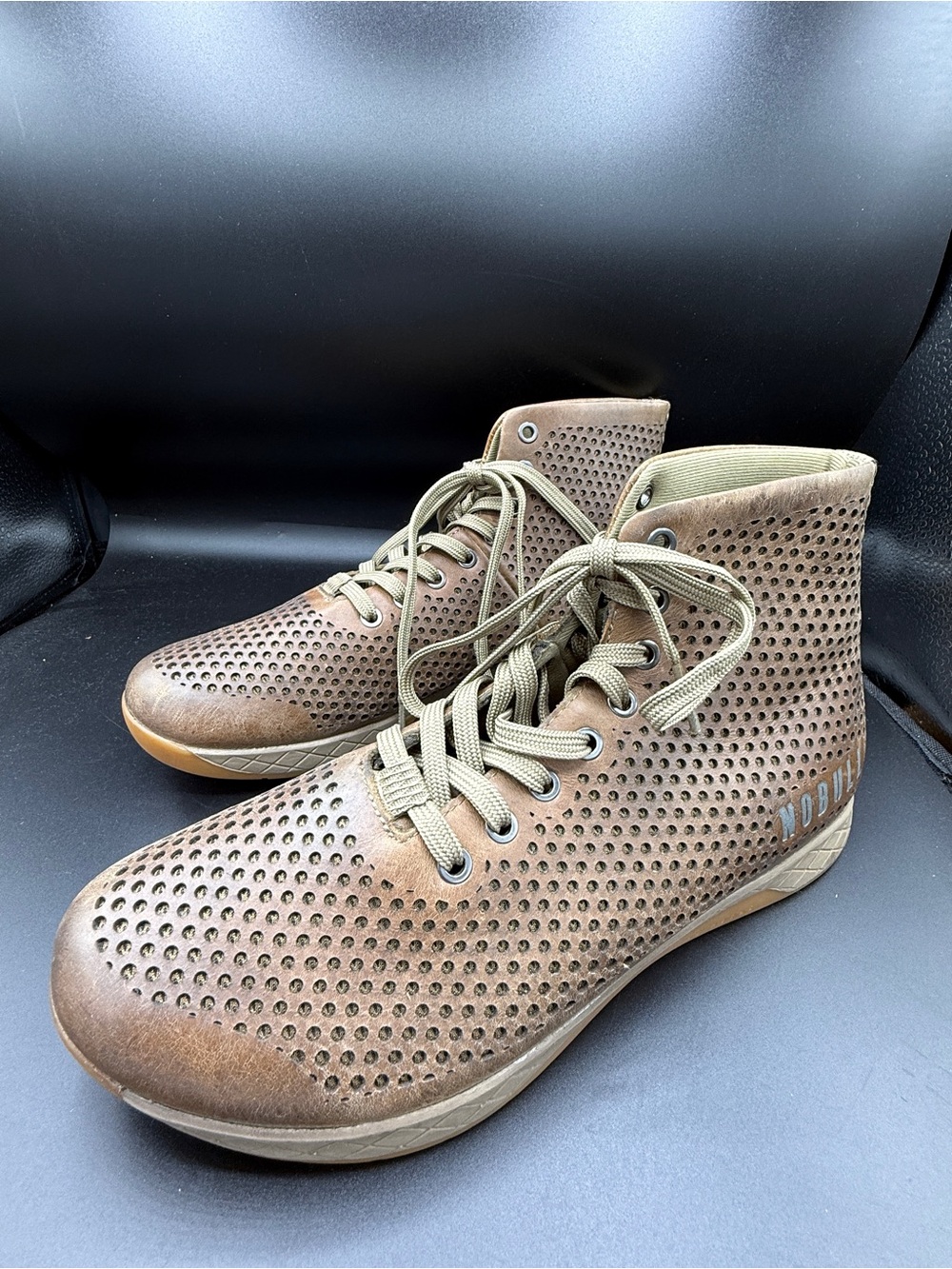 NOBULL Men's Perforated Brown Leather Trainers Gum Rubber Sole Size 9.5